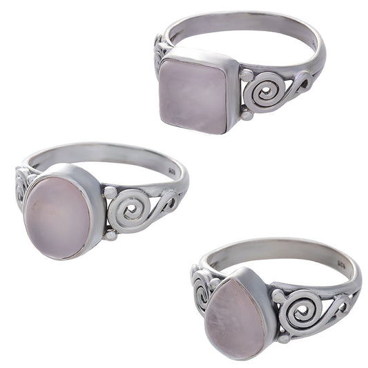 Rose Quartz Cab Assorted Shapes Spiral Band Ring 9mm-11mm