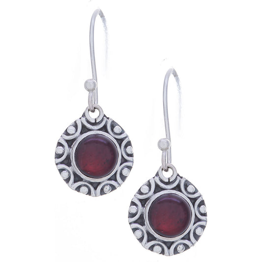 Garnet Fancy Round Earrings Sterling Silver