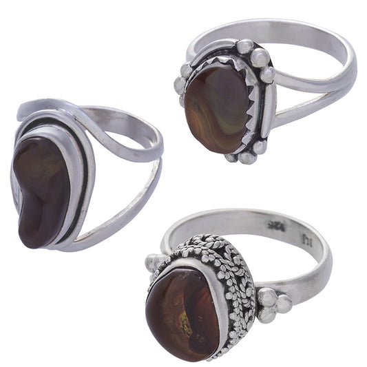 Fire Agate Ring Assorted Shapes 13-23mm Sterling Silver