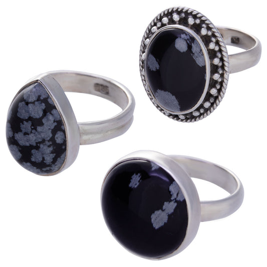 Snowflake Obsidian Ring Assorted Shapes 14-24mm Sterling Silver
