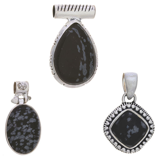 Snowflake Obsidian Pendant 24-32mm Sterling Silver
