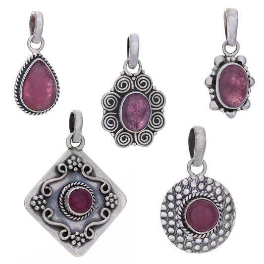 Antiqued Fancy Ruby Pendant 21-34mm Sterling Silver