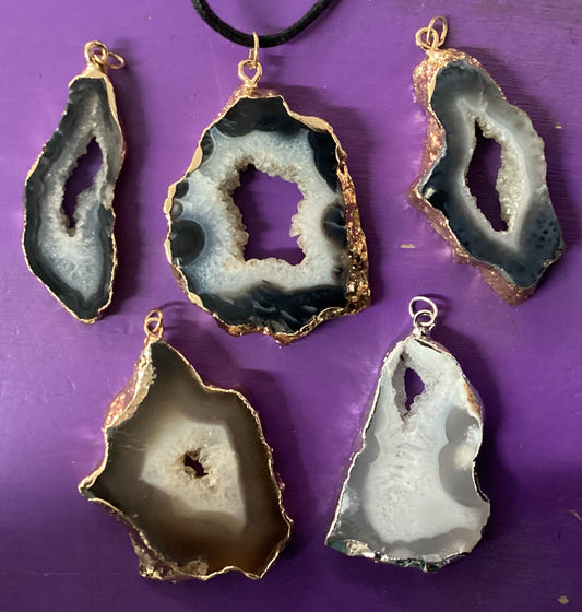 Geode Pendant with Gold Plating on cord