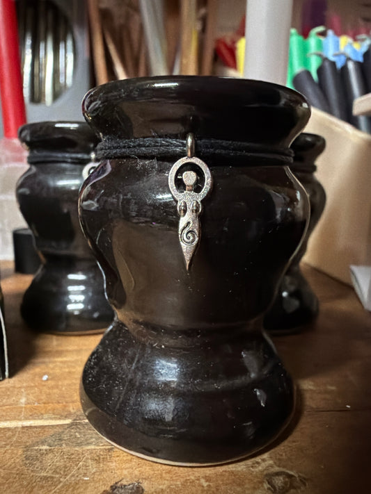 Black Ceramic Goddess Chime Candle Holder 2.25"H X 1.
