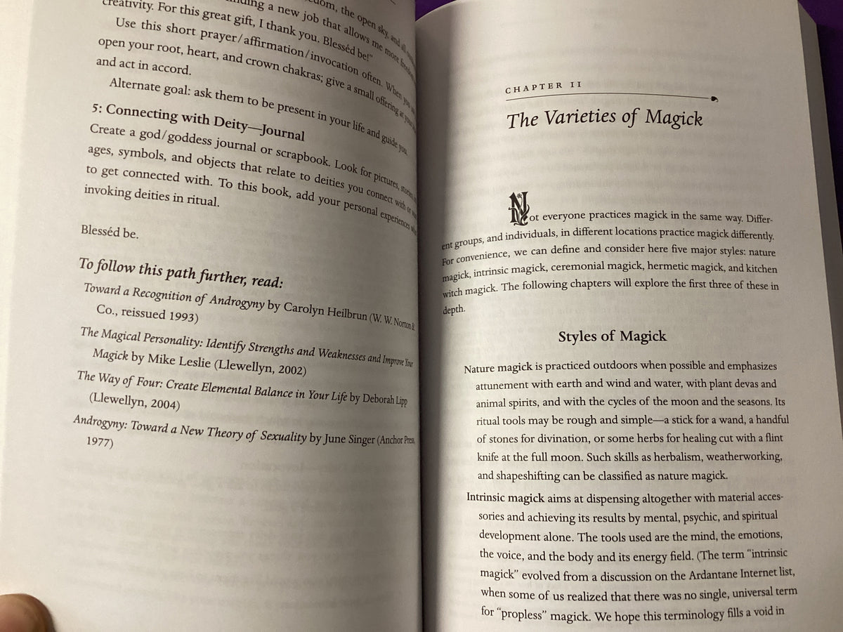 An open book showing two printed pages with text and the heading 'Chapter 16 The Varieties of Magick' at the top right.