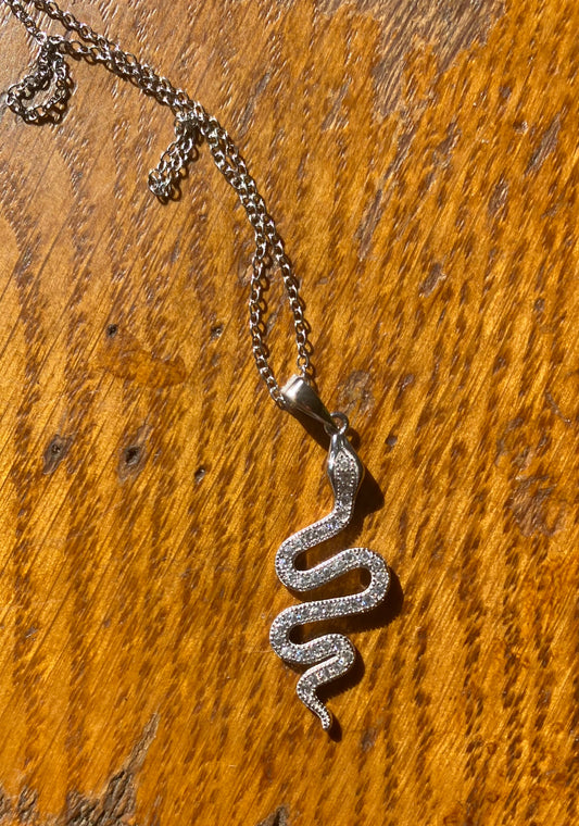Sterling Silver and Rhinestone Snake Necklace