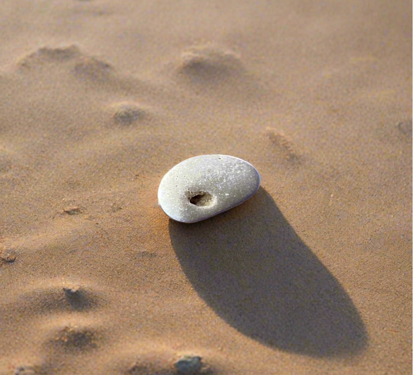 Hag Stone. These stones have holes that have been produced by erosion, wind, water, sea creatures, and by other natural means