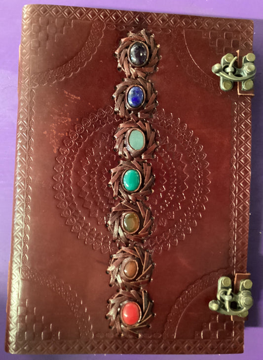 Seven Chakra Stones Leather Journal 10 x 7 inches Calligraphy Diary: Rustic Handmade Vintage Book Notebook Handwriting Sketchbooks Daily Notepad Travel Poetry