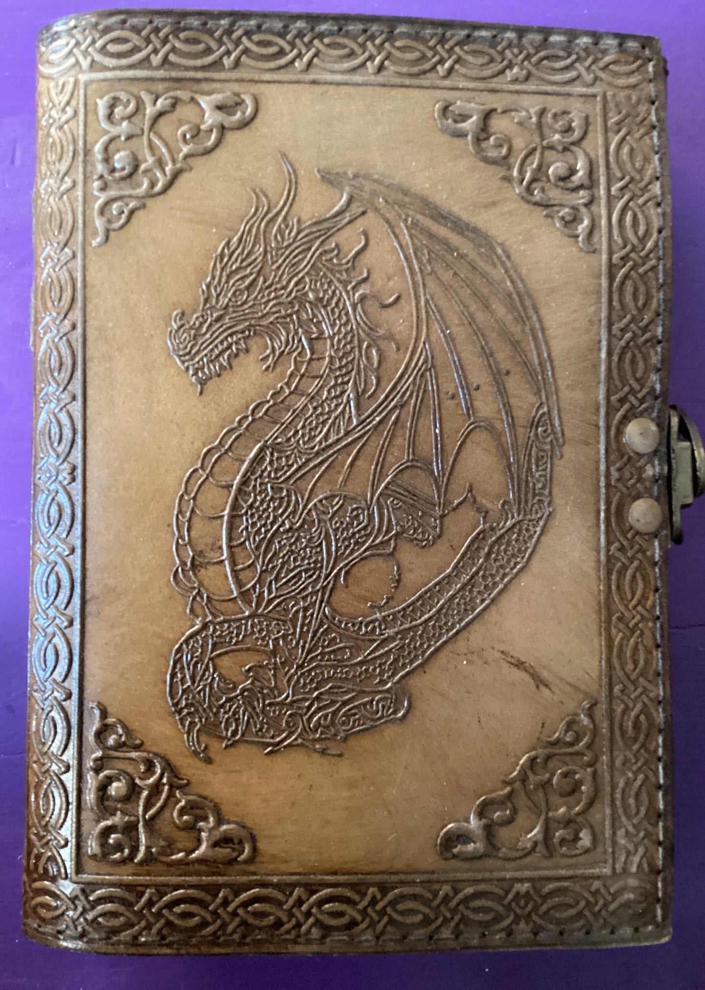 Dragon Journal aged looking paper leather w/ latch