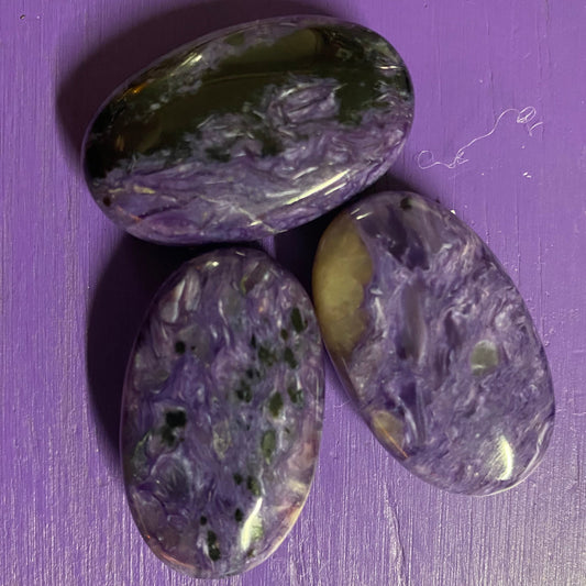 Charoite Smooth Oval Carved Pebble 1.25”