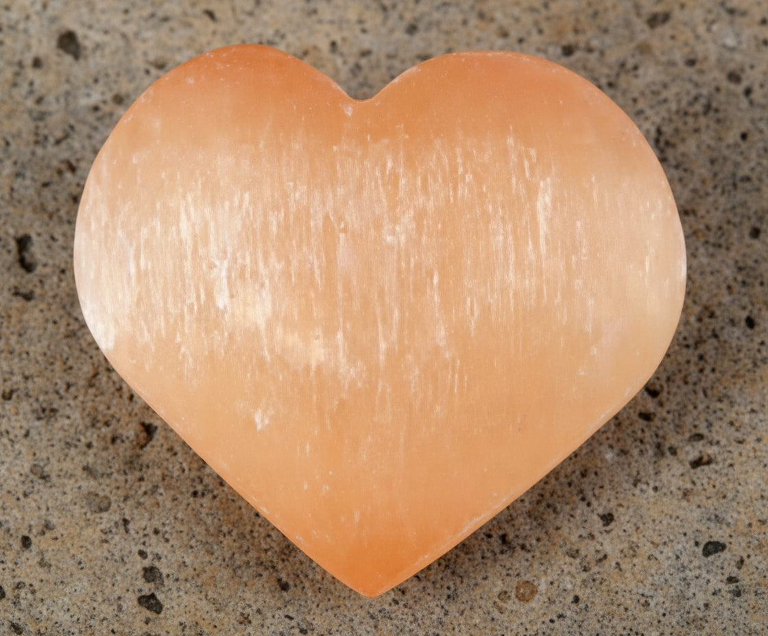 Orange Satin Spar (Selenite) heart 2 3/4”