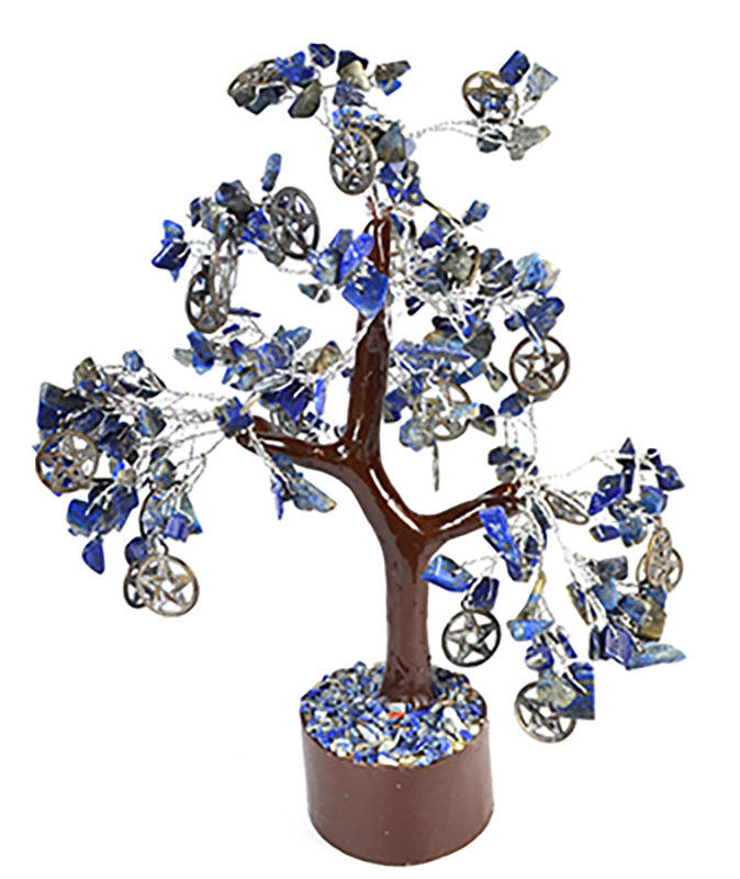 Lapis W pentacles crystal gemstone tree (300 beads)