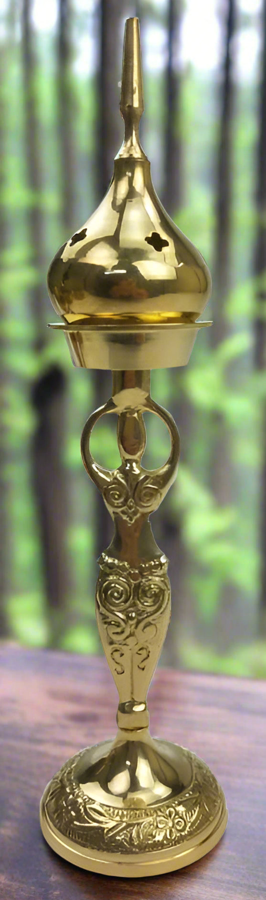 9" Goddess brass incense burner
