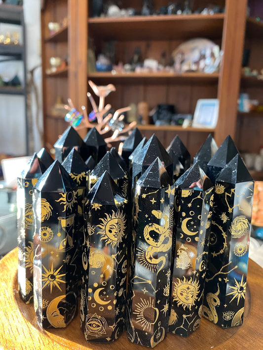 Obsidian, Black Snake & Sun Laser Printed Tower