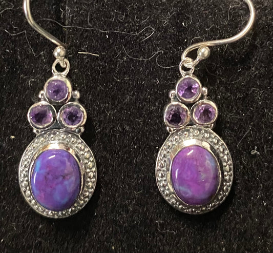Purple Copper Turquoise & Amethyst earrings