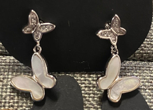 Sterling Silver Butterfly Dangle Shell & Rhinestone Stud Earrings (Copy)