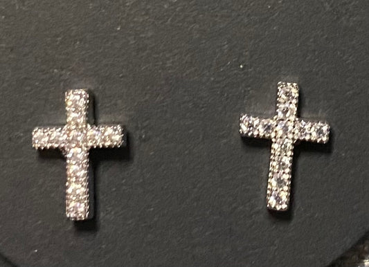 Sterling Silver Cross Rhinestone Stud Earrings