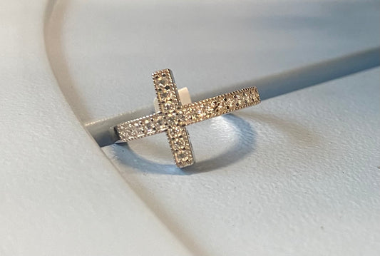 Sterling Silver Cross Rhinestone Ring Large Size Cross Sz 9