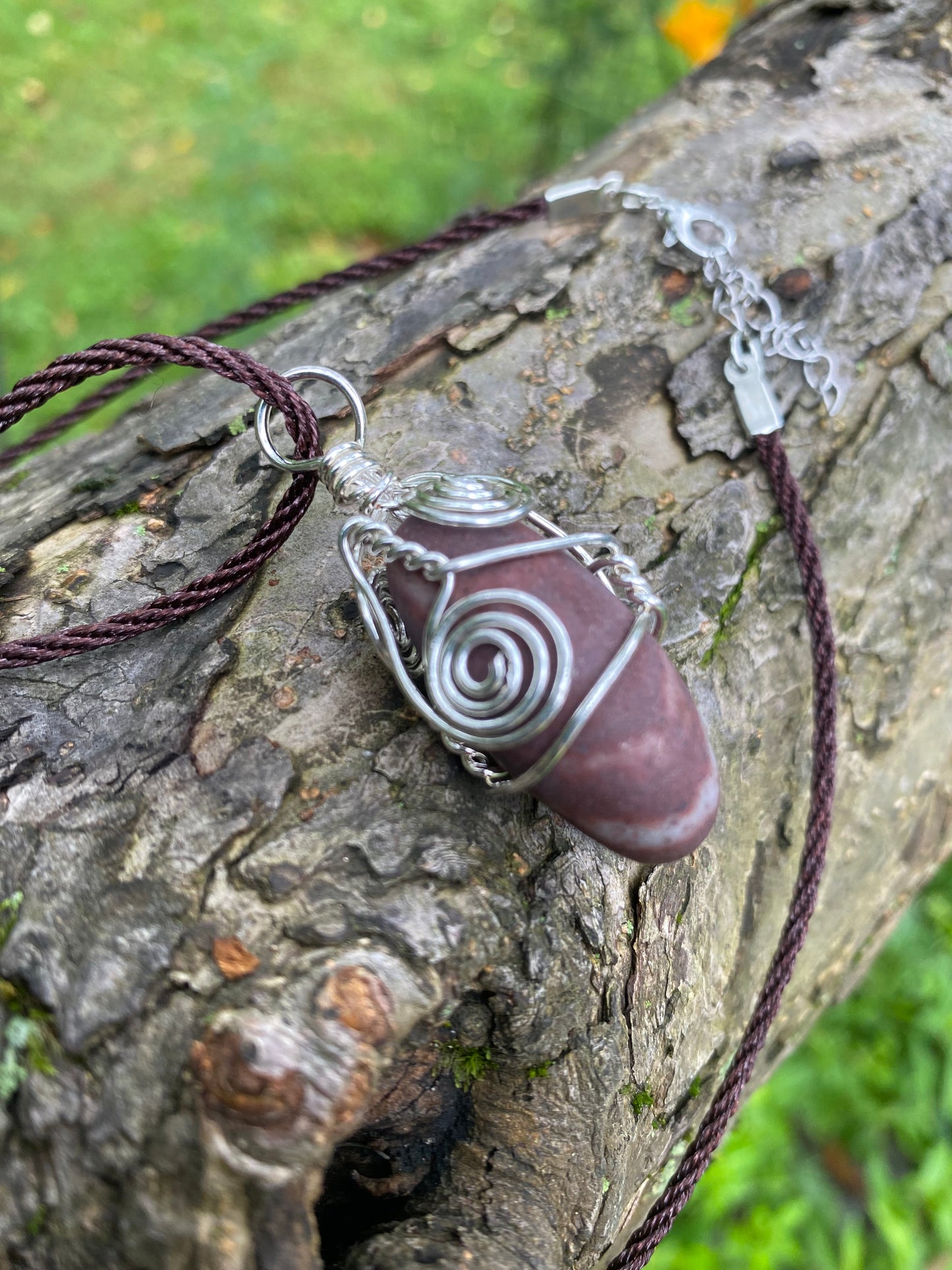 Wire Wrapped Shiva Lingam Stone Necklace