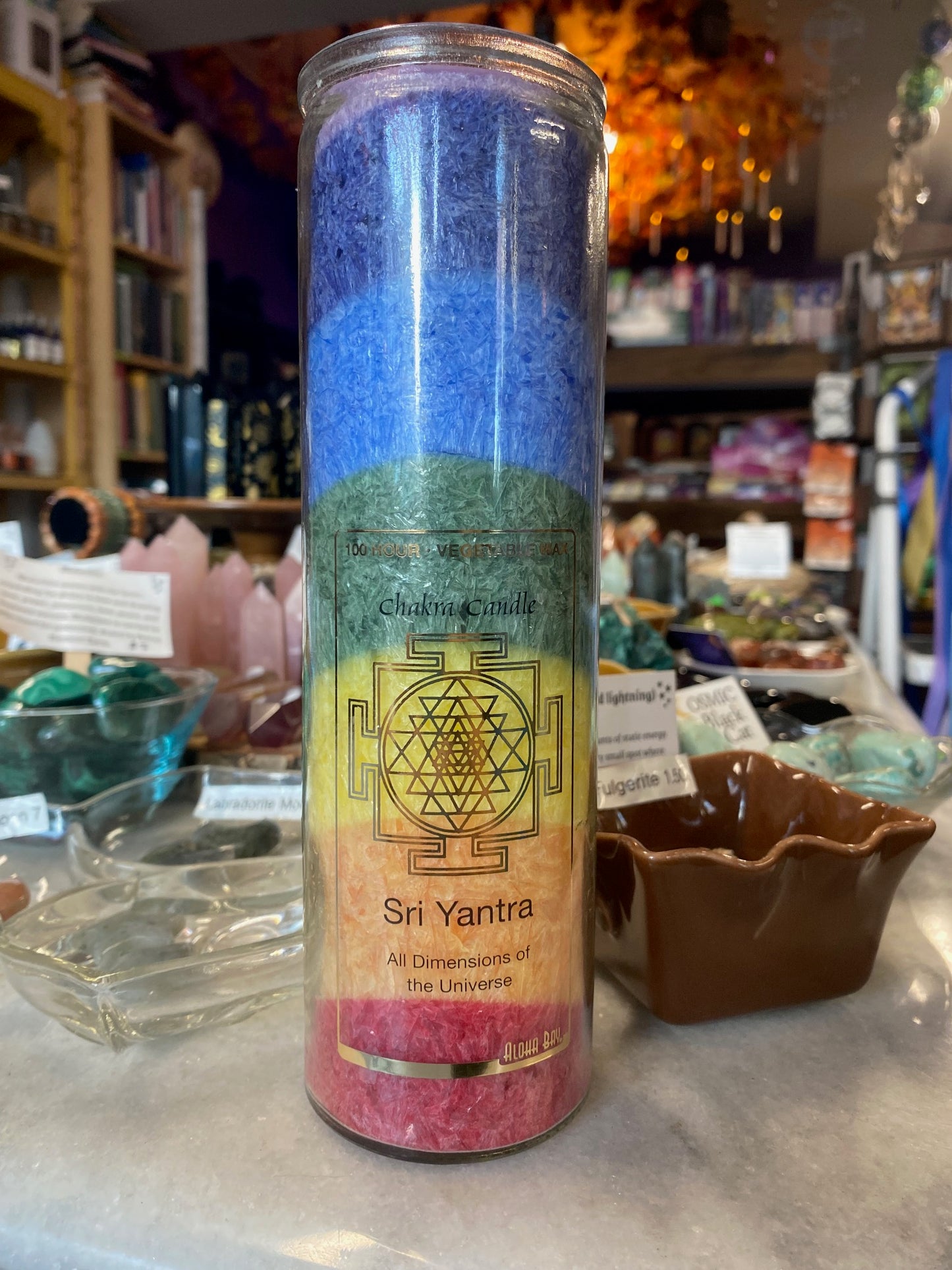 Aloha Bay Unscented Chakra Energy Glass Pillar Candle 16 oz 7 Day Candle