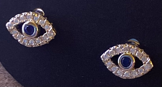 Sterling Silver Evil Eye Rhinestone Sterling Silver Stud Earrings