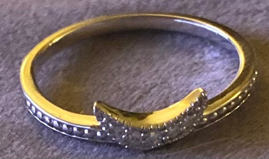 Sterling Silver Crescent Moon Rhinestone Ring Sz 7