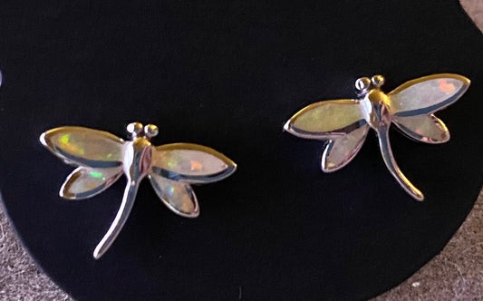 Sterling Silver Dragonfly Ethiopian Opal Stud Earrings