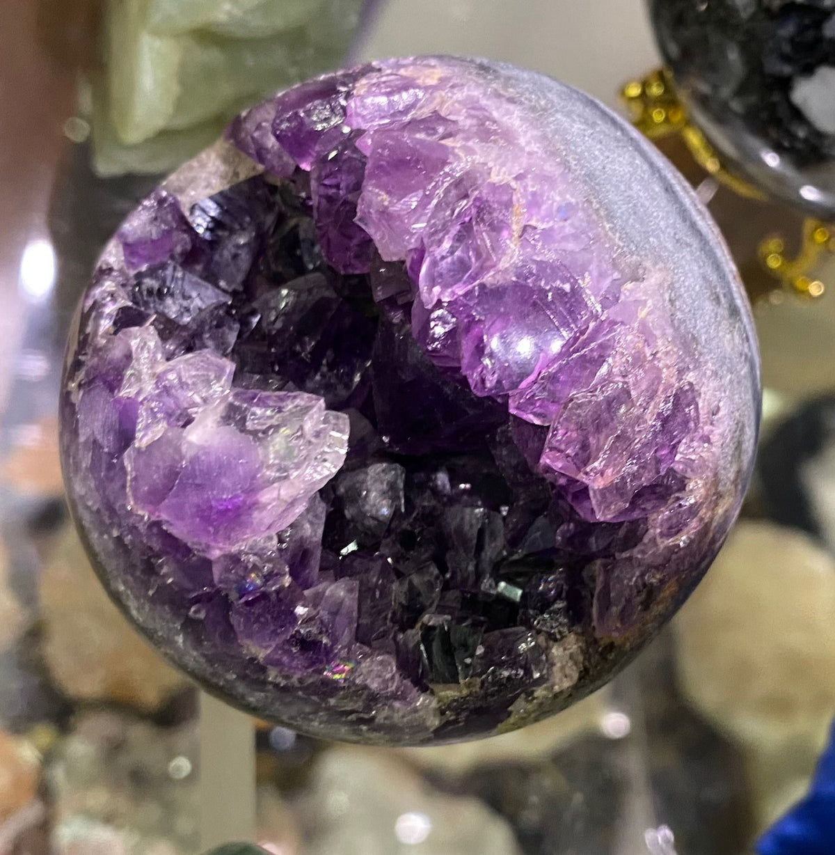 Cat Geode Amethyst Cluster Geode Sphere – Cosmic Black Cat