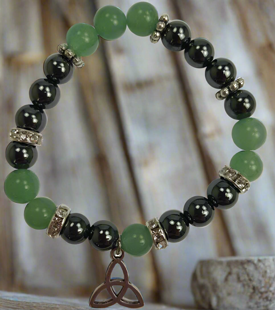 8mm Green Aventurine/ Hematite with Triquetra
