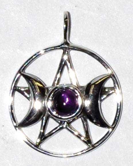 Triple Goddess Pentagram Amethyst sterling 3/4"