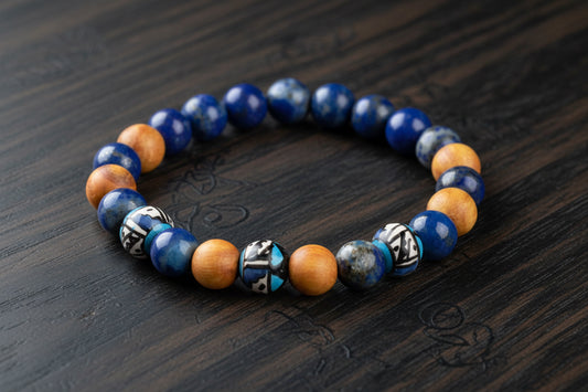 Lapis and Palo Santo beaded bracelet.