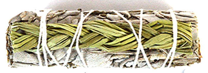 White Sage & Sweetgrass smudge stick 4"
