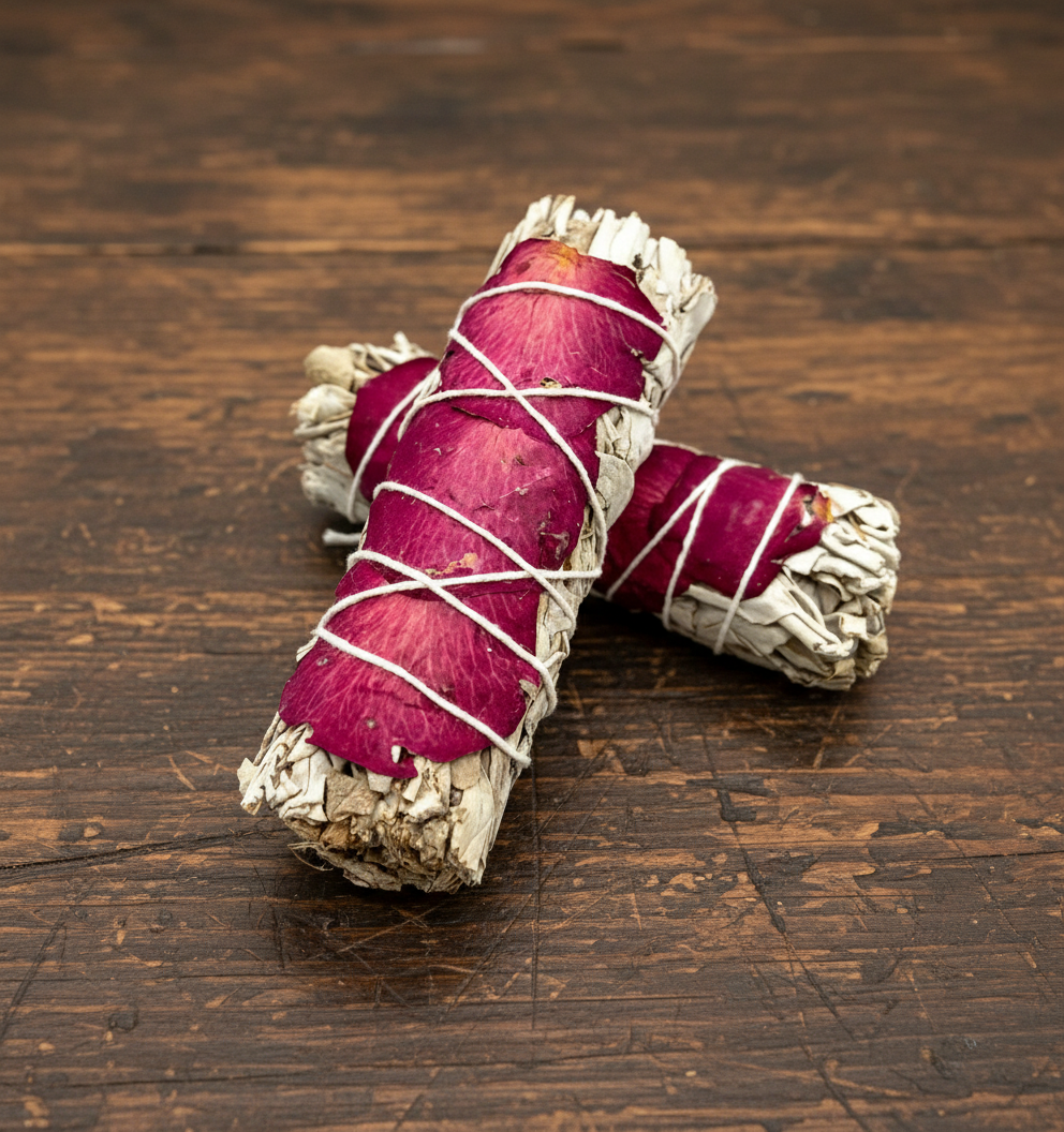 4" White Sage & Rose Petal smudge stick