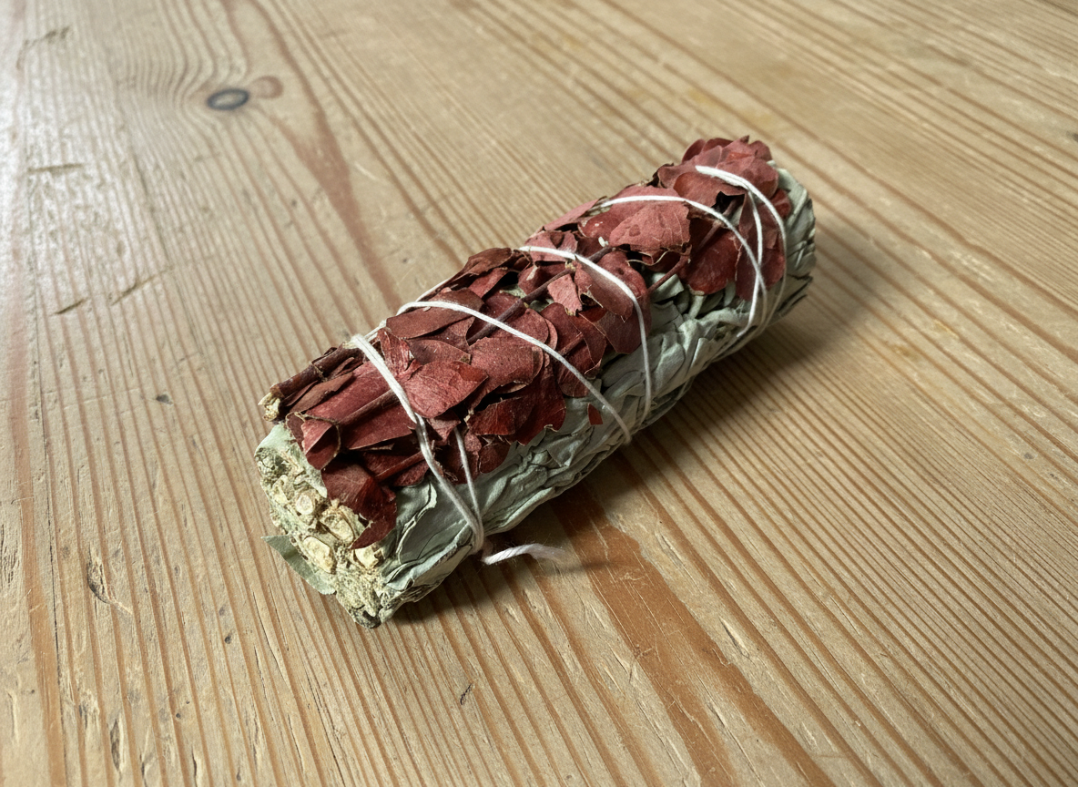 This white sage and red eucalyptus bundle is used to clear exhaustion and revive energy.