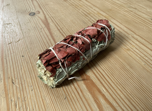 This white sage and red eucalyptus bundle is used to clear exhaustion and revive energy.