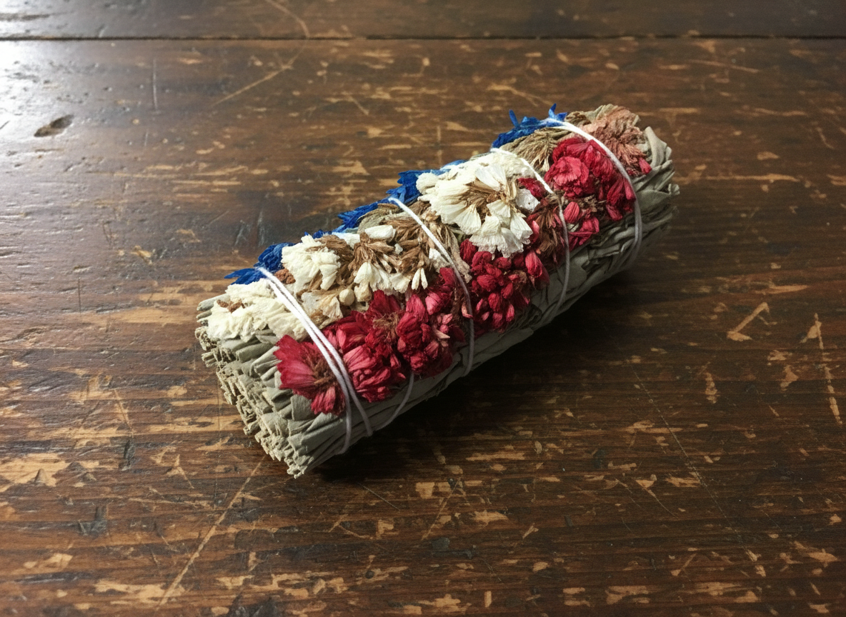 White Sage with Panicum Milacea, Mullein Flower, and Statice Smudge Bundle