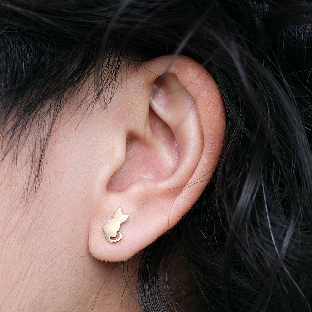 Tiny Cat Stud Earrings 9x6mm