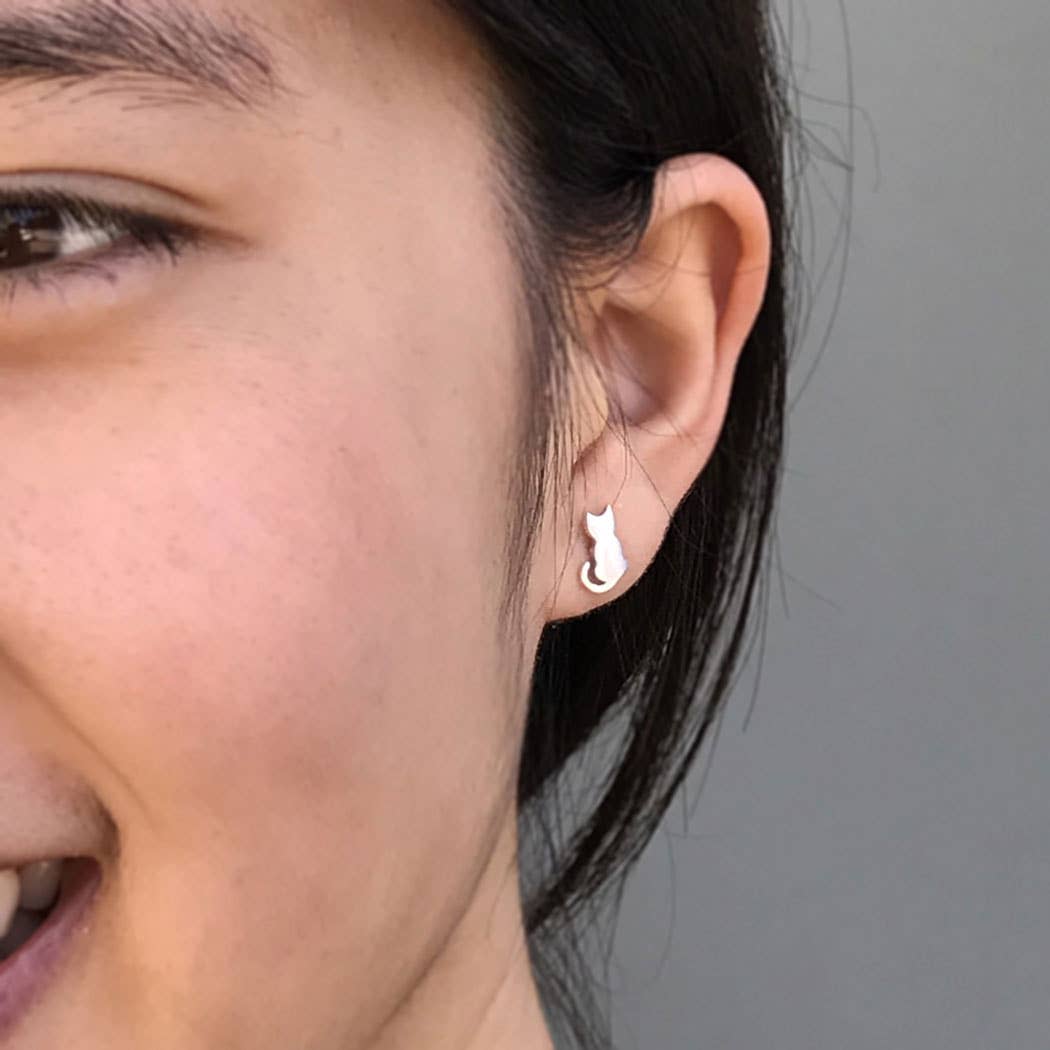 Tiny Cat Stud Earrings 9x6mm