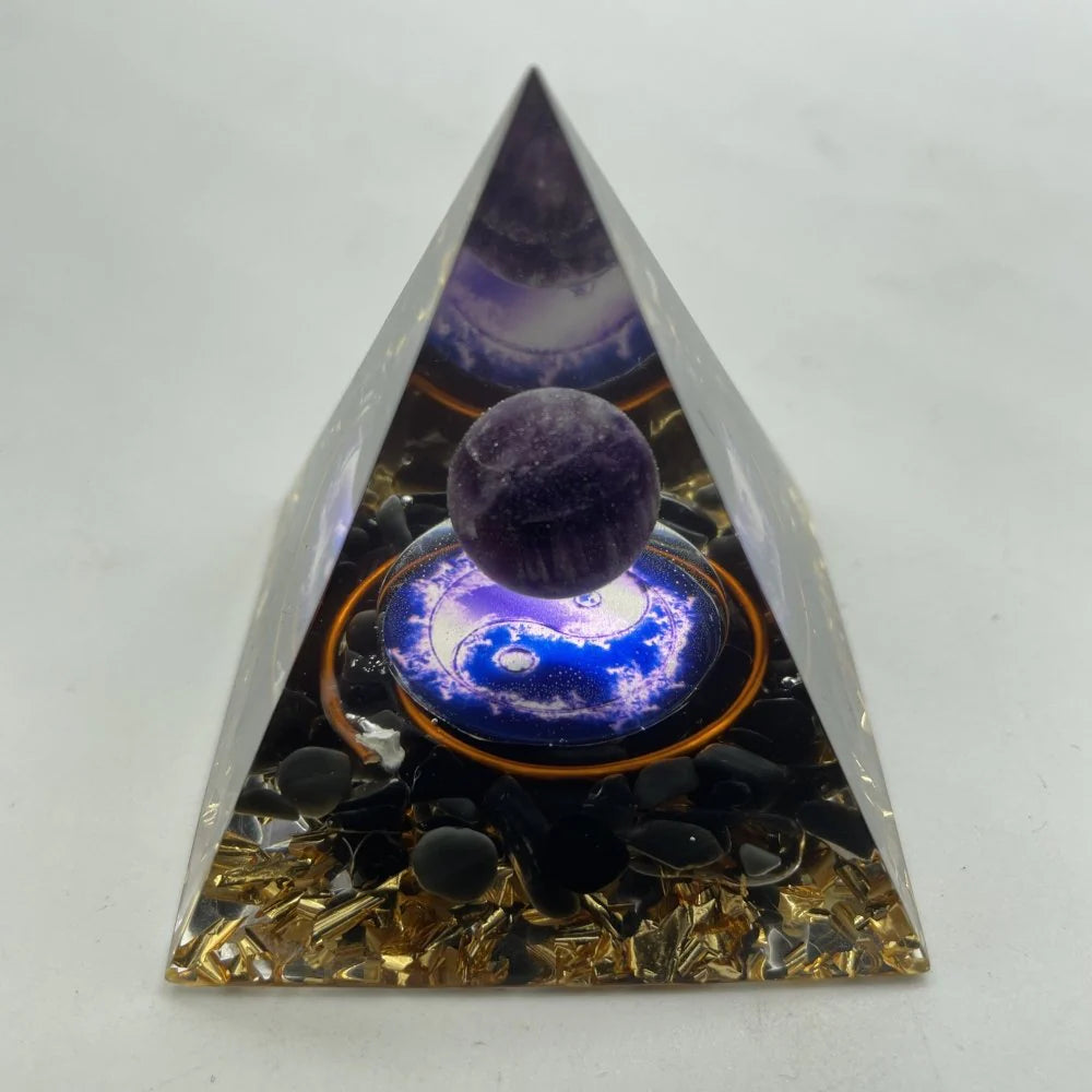 Amethyst & Obsidian Orgone Pyramid