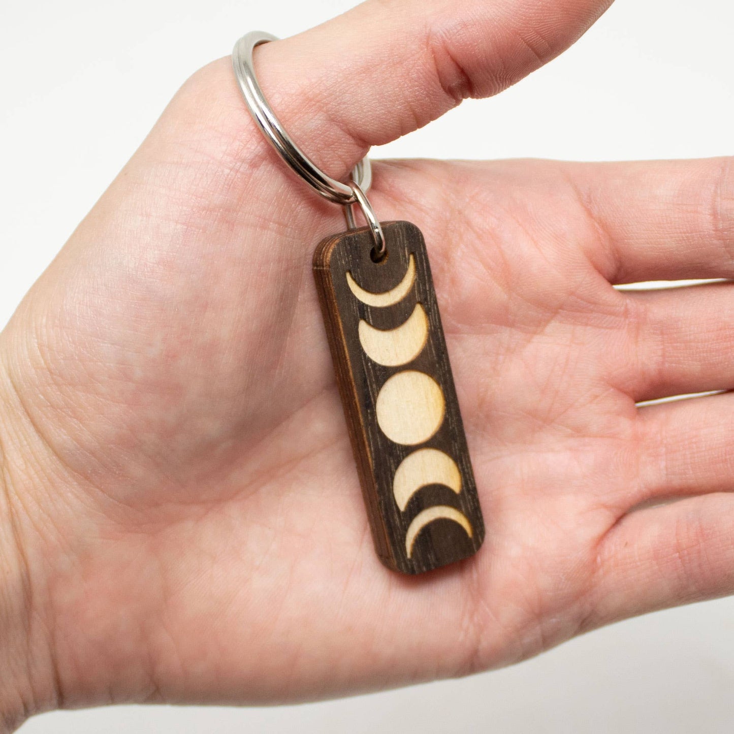 Moon Phases Cut Wooden Keychain - Zipper Pull