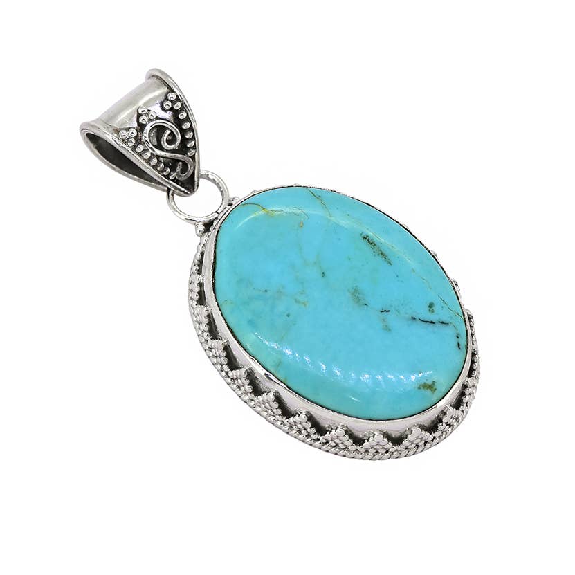 925 Sterling Silver Blue Mohave Turquoise Artisan Pendant