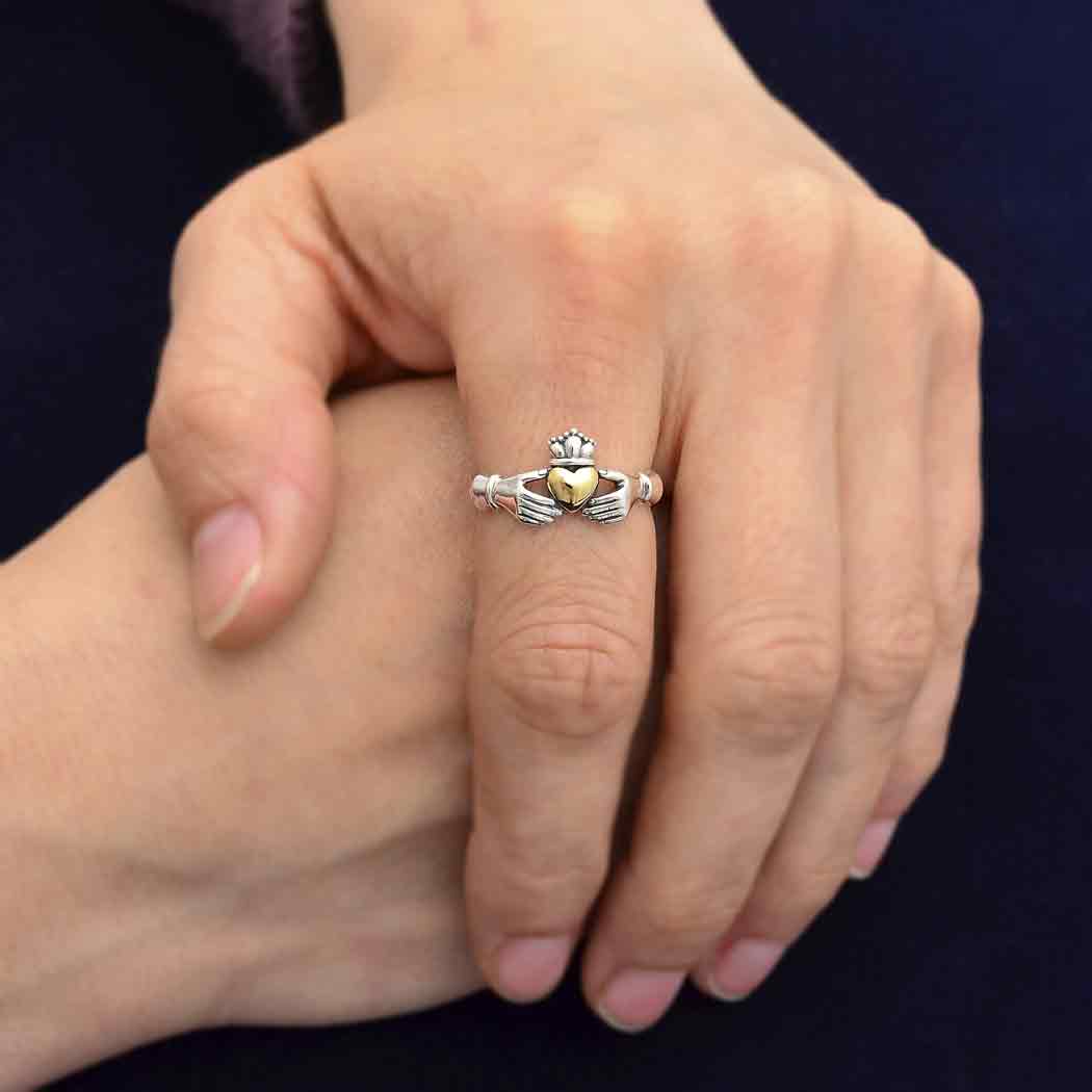 Sterling Silver Claddagh Ring with Bronze Heart