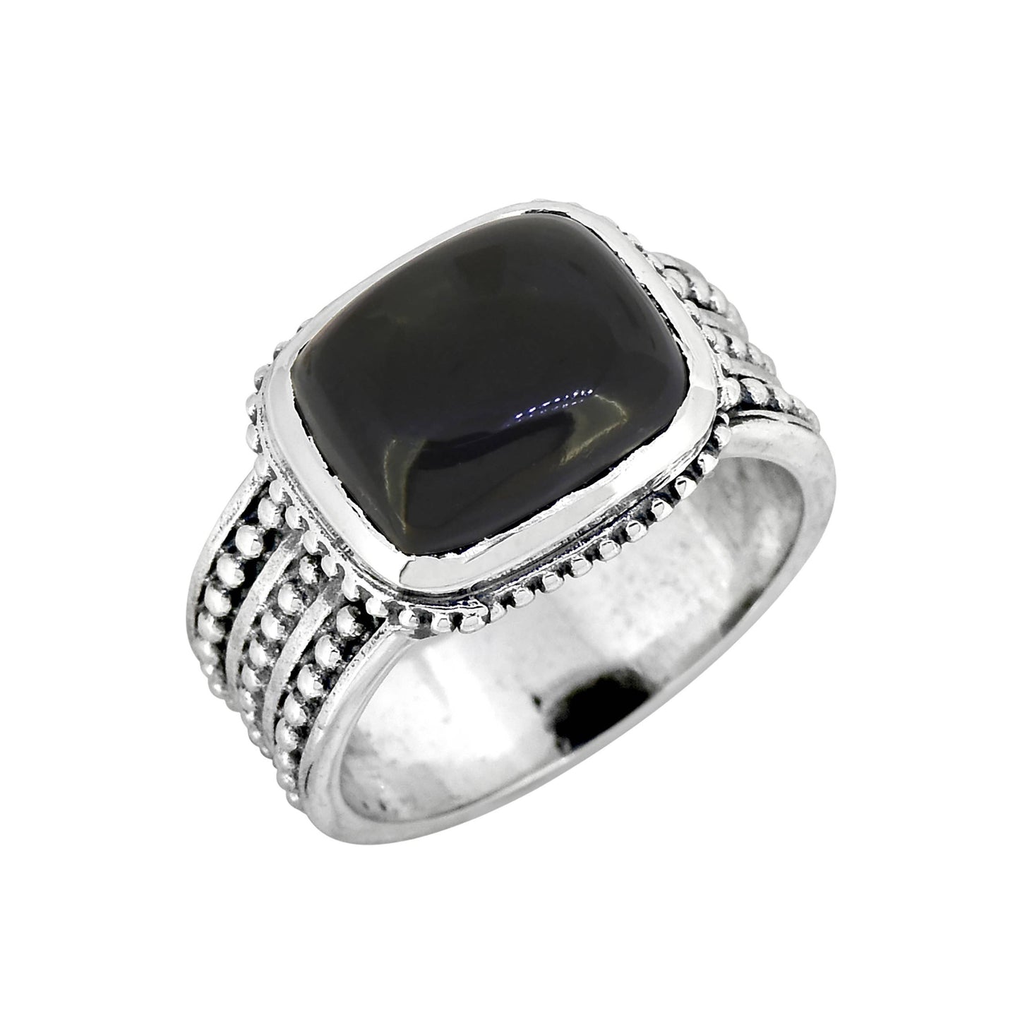 925 Sterling Silver Black Onyx Gemstone Bohemian Ring
