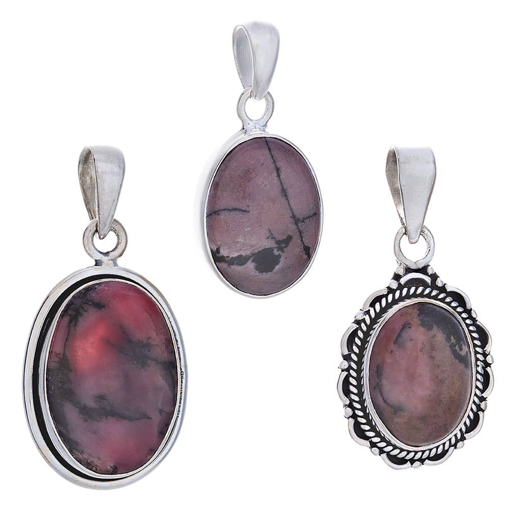 Assorted Small Oval Rhodonite Pendant (26 to 31mmH)
