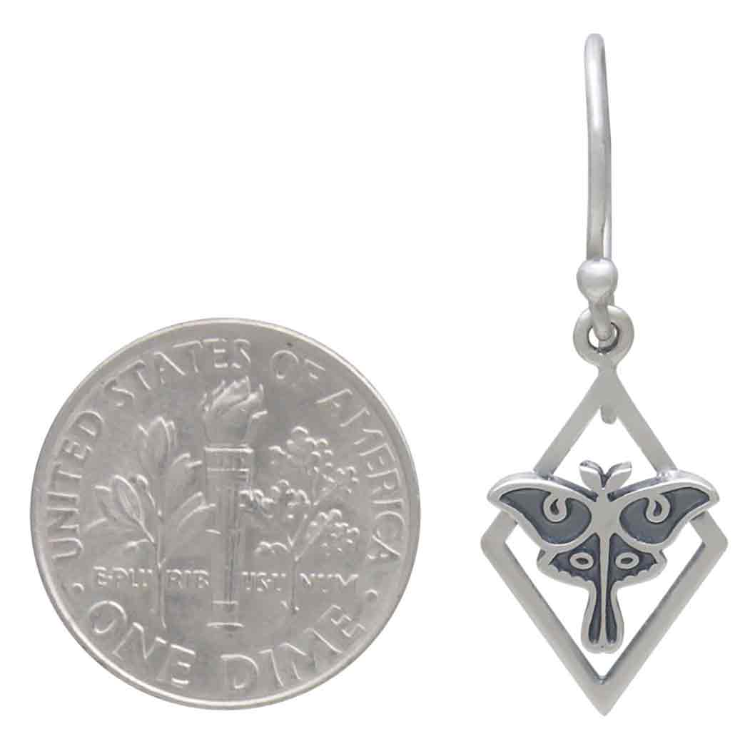Sterling Silver Geometric Luna Moth Dangle Earrings 32x11mm