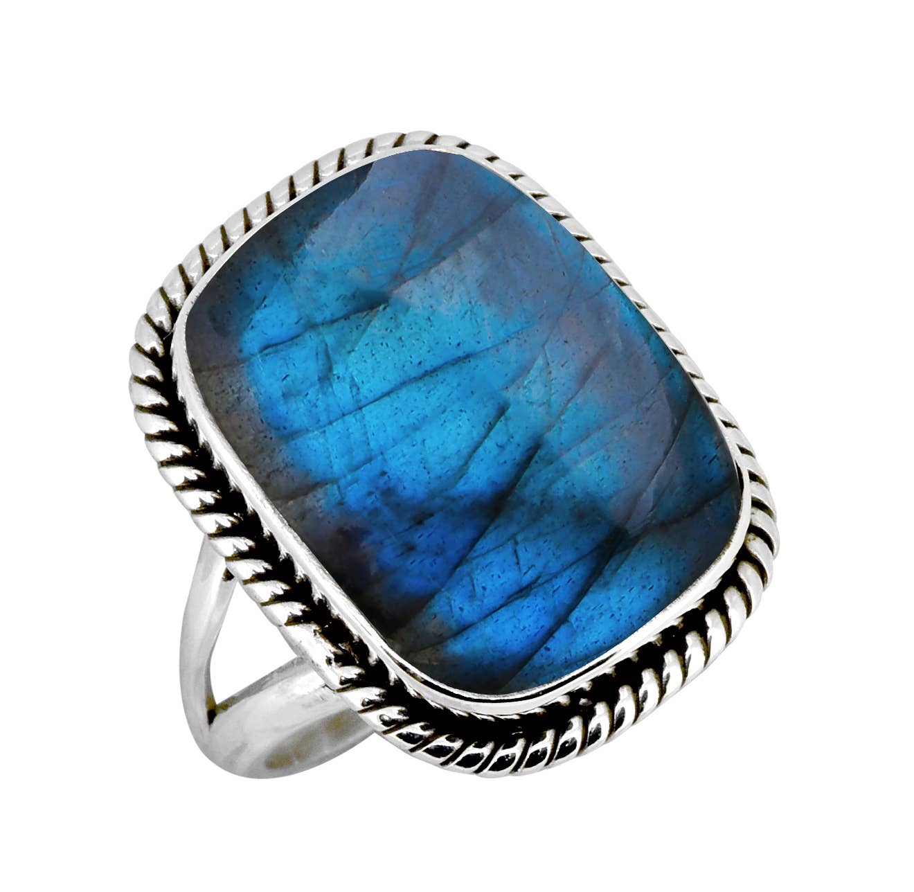 Labradorite 925 Sterling Silver Rope Edge Ring