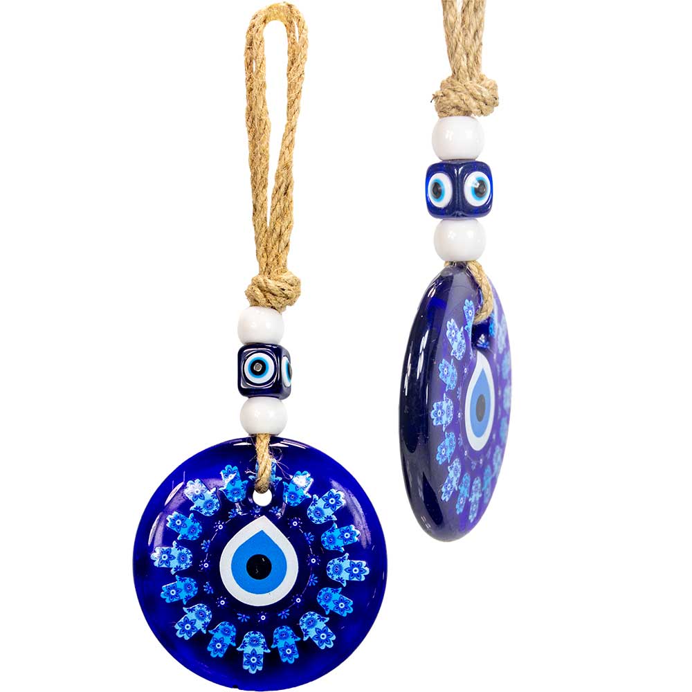 Glass Evil Eye Wall Hanging Talisman Circle of  Elephants