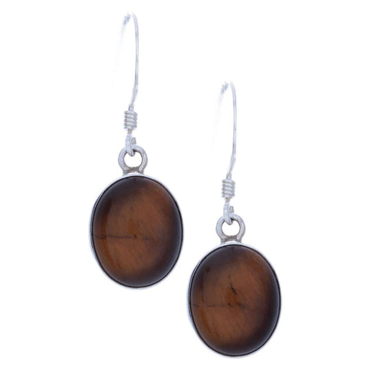 Tiger Eye Large Plain Oval Earrings (29 to 34mm H)