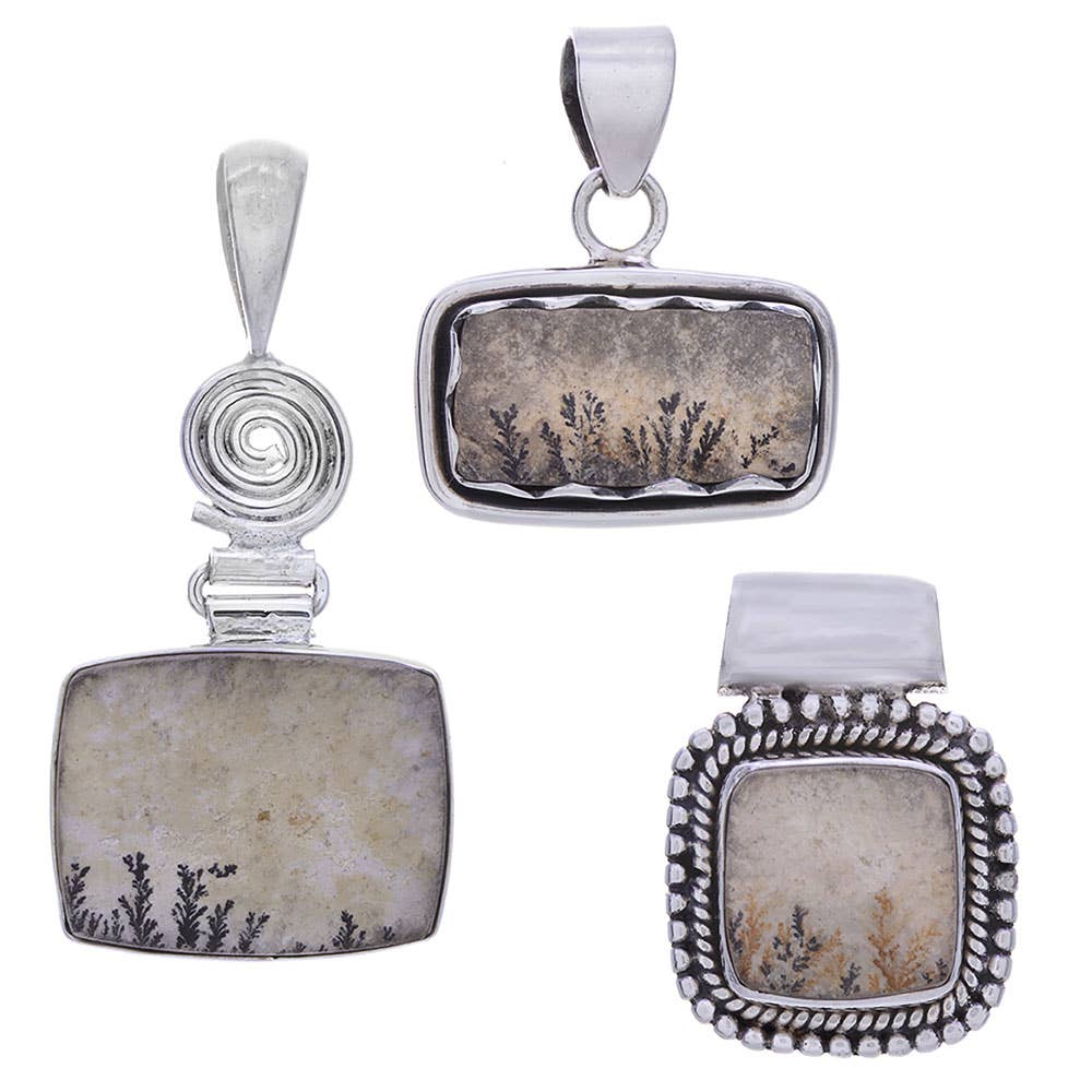 Assorted Rectangular Psilomelane Dendrite Pendants