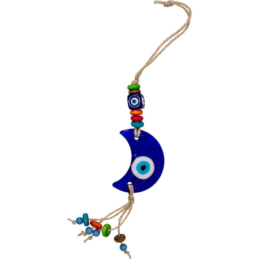 Evil Eye Talisman Hemp Rope w/ Beads Crescent Moon (Each)
